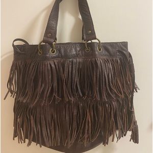 French connection. Leather fringe tassel bag.